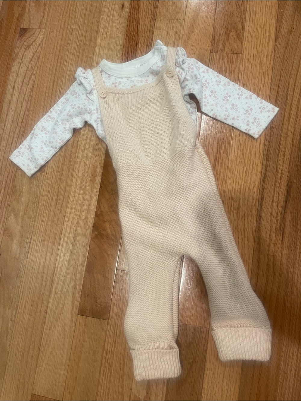 Jamie Kay Cream Knit Overalls with Floral Bodysuit